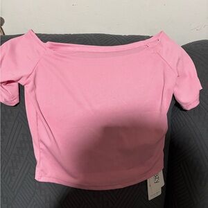 SHEIN Pink Ribbed Off-Shoulder Short Sleeve Top